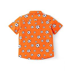 Babyhug 100% Cotton Knit Half Sleeves Regular Shirt with Soccer Ball Print - Orange