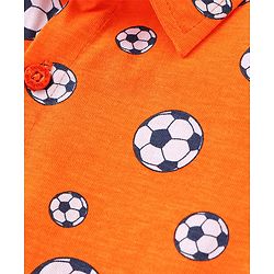 Babyhug 100% Cotton Knit Half Sleeves Regular Shirt with Soccer Ball Print - Orange