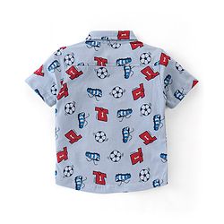 Babyhug Half Sleeve 100% Cotton Knitted Football Printed Shirt - Blue