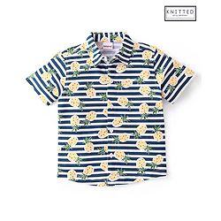 Babyhug 100% Cotton Knitted Half Sleeves Shirt Pineapple Print - Navy Blue