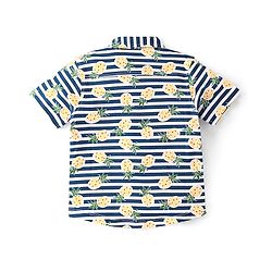Babyhug 100% Cotton Knitted Half Sleeves Shirt Pineapple Print - Navy Blue