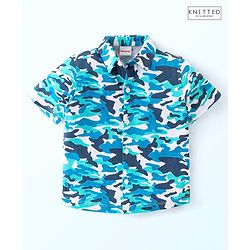 Babyhug 100% Cotton Knit Half Sleeves Regular Shirt with Camo Print - Blue