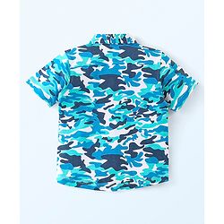 Babyhug 100% Cotton Knit Half Sleeves Regular Shirt with Camo Print - Blue