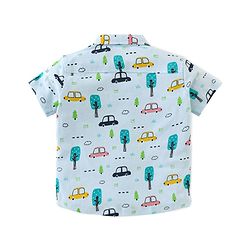 Babyhug Cotton Knit Half Sleeves Regular Collar Shirt Car Print- Blue