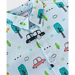 Babyhug Cotton Knit Half Sleeves Regular Collar Shirt Car Print- Blue