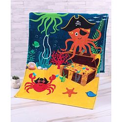 Babyhug Cotton Terry Woven Marine Life Print Towel L 101.6 x B 50.8 cm - Blue