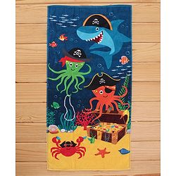 Babyhug Cotton Terry Woven Marine Life Print Towel L 101.6 x B 50.8 cm - Blue