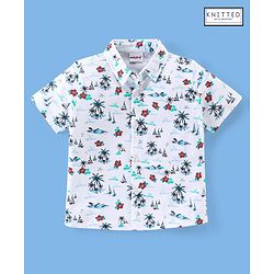 Babyhug Half Sleeves 100% Cotton  Knitted Floral Printed Shirt - White