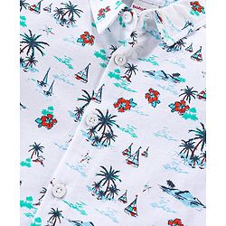 Babyhug Half Sleeves 100% Cotton  Knitted Floral Printed Shirt - White