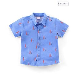 Babyhug Cotton Half Sleeves Shirt Boat Print - Blue