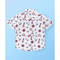 Babyhug 100% Cotton Knitted Half Sleeves Shirt Boat Print - White