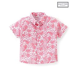 Babyhug Cotton Knit Half Sleeves Regular Collar Shirt Floral Print- Pink