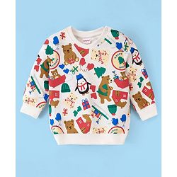 Babyhug Cotton Full Sleeves Sweatshirt With Bear & Penguin Print- Off White