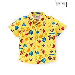 Babyhug Cotton Knit Half Sleeves Regular Collar Shirt Leaves Print- Yellow