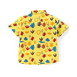 Babyhug Cotton Knit Half Sleeves Regular Collar Shirt Leaves Print- Yellow