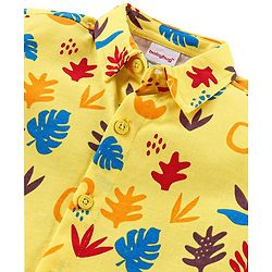 Babyhug Cotton Knit Half Sleeves Regular Collar Shirt Leaves Print- Yellow