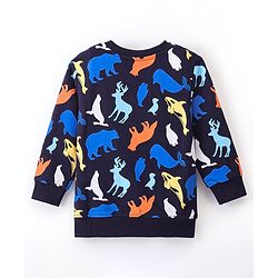 Babyhug Cotton Full Sleeves Sweatshirt Bear & Whale Print- Navy Blue