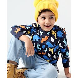 Babyhug Cotton Full Sleeves Sweatshirt Bear & Whale Print- Navy Blue
