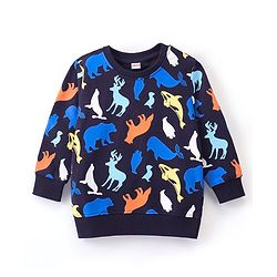 Babyhug Cotton Full Sleeves Sweatshirt Bear & Whale Print- Navy Blue