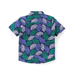 Babyhug Half Sleeves 100% Cotton Knitted Leaves Printed Shirt  - Blue