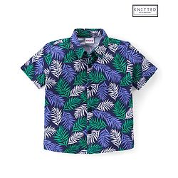 Babyhug Half Sleeves 100% Cotton Knitted Leaves Printed Shirt  - Blue