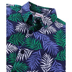Babyhug Half Sleeves 100% Cotton Knitted Leaves Printed Shirt  - Blue