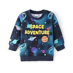 Babyhug Cotton Knit Full Sleeves Sweatshirt with Space Print - Navy Blue