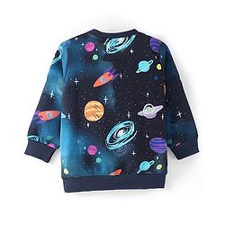 Babyhug Cotton Knit Full Sleeves Sweatshirt with Space Print - Navy Blue