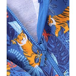 Babyhug Cotton Full Sleeves Hooded Sweat Jacket Tiger Print-  Blue