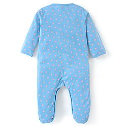 Babyhug Cotton Knit Full Sleeves Sleep Suits With Star & Polar Bear Print - Blue