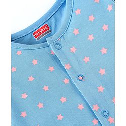 Babyhug Cotton Knit Full Sleeves Sleep Suits With Star & Polar Bear Print - Blue