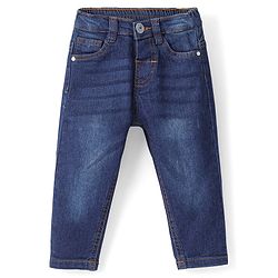Babyhug Denim Full Length Washed Jeans With Stretch - Dark Blue