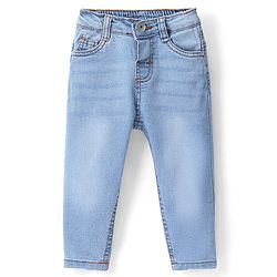 Babyhug Denim Full Length Washed Jeans With Stretch - Light Blue