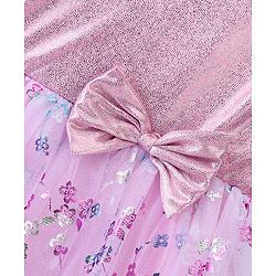 Babyhug Cap Sleeves Foil Printed Flared Party Frock - Pink & White
