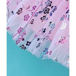 Babyhug Cap Sleeves Foil Printed Flared Party Frock - Pink & White