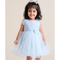 Babyhug Sleeveless   Party Frock With Mesh & Bow Applique - Frozen Blue