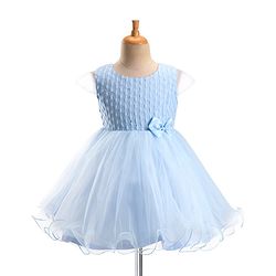 Babyhug Sleeveless   Party Frock With Mesh & Bow Applique - Frozen Blue