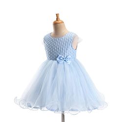 Babyhug Sleeveless   Party Frock With Mesh & Bow Applique - Frozen Blue