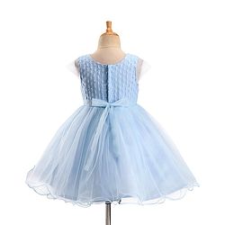Babyhug Sleeveless   Party Frock With Mesh & Bow Applique - Frozen Blue