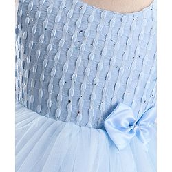 Babyhug Sleeveless   Party Frock With Mesh & Bow Applique - Frozen Blue