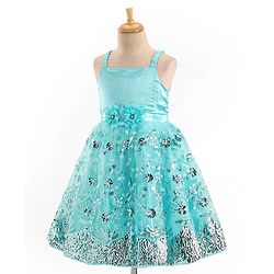 Babyhug Sleeveless Party Frock With Floral Applique & Sequine Detailing - Green