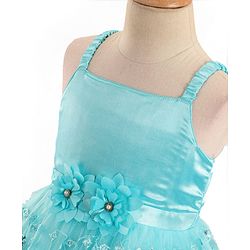 Babyhug Sleeveless Party Frock With Floral Applique & Sequine Detailing - Green