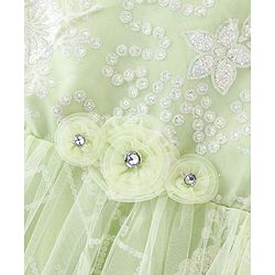 Babyhug Cap Sleeves Frock with Floral Glitter Print & Applique - Mint Green