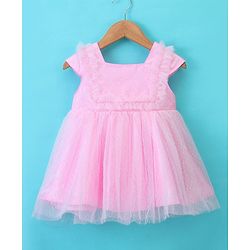 Babyhug Cap Sleeves Mesh Party Frock - Pink