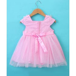 Babyhug Cap Sleeves Mesh Party Frock - Pink