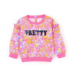 Babyhug Cotton Full Sleeves Drop Shoulder Printed Sweatshirt With Sequins & Frill Detailing- Pink
