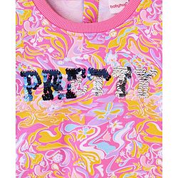 Babyhug Cotton Full Sleeves Drop Shoulder Printed Sweatshirt With Sequins & Frill Detailing- Pink