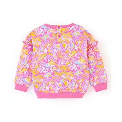 Babyhug Cotton Full Sleeves Drop Shoulder Printed Sweatshirt With Sequins & Frill Detailing- Pink