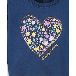 Babyhug Cotton Knit Full Sleeves Sweatshirt with Graphics Sequins & Frill Detailing - Navy Blue