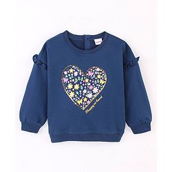 Babyhug Cotton Knit Full Sleeves Sweatshirt with Graphics Sequins & Frill Detailing - Navy Blue